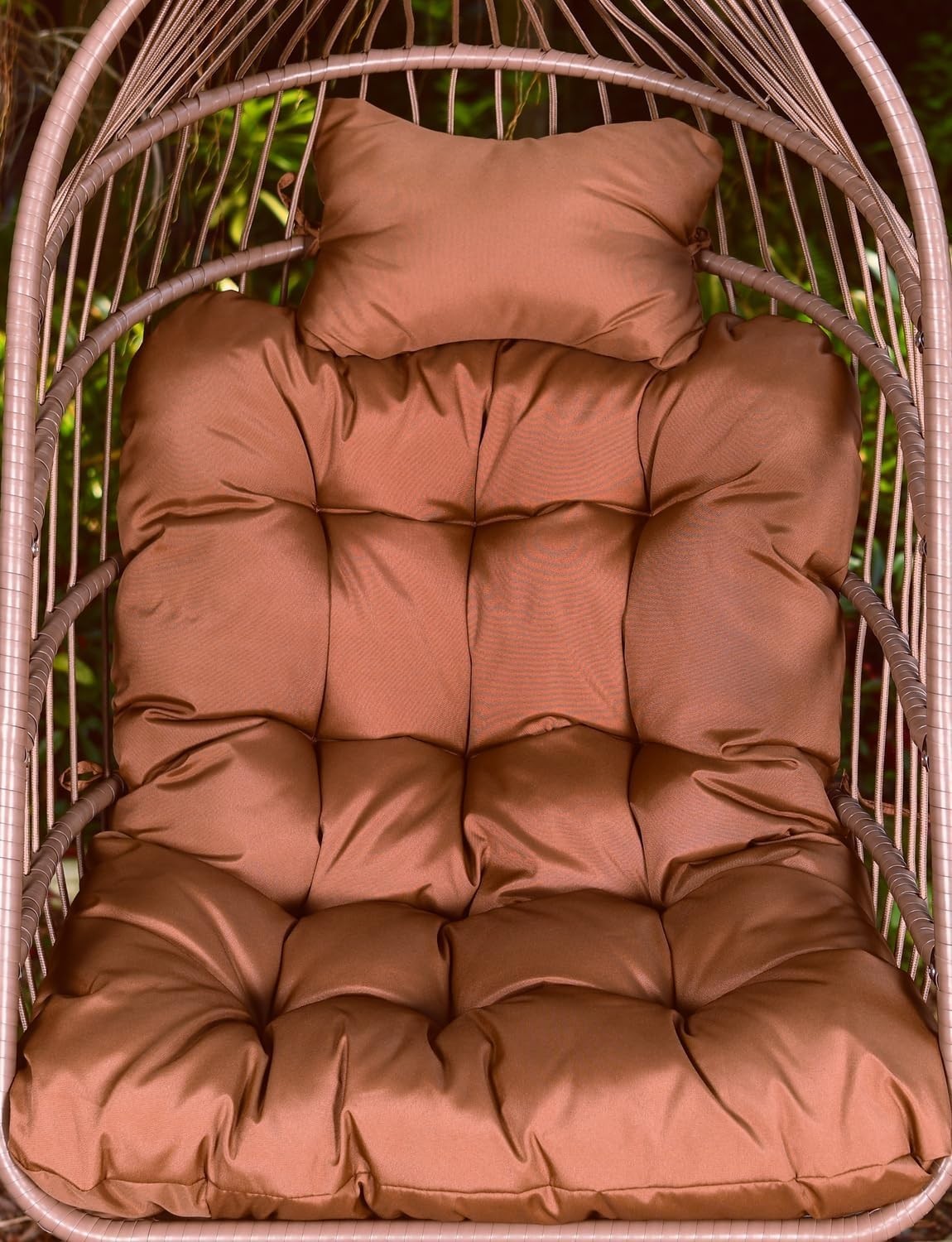 Hanging Swing Egg Chair with Stand & Soft Cushion for Indoor Outdoor Dark Coffee