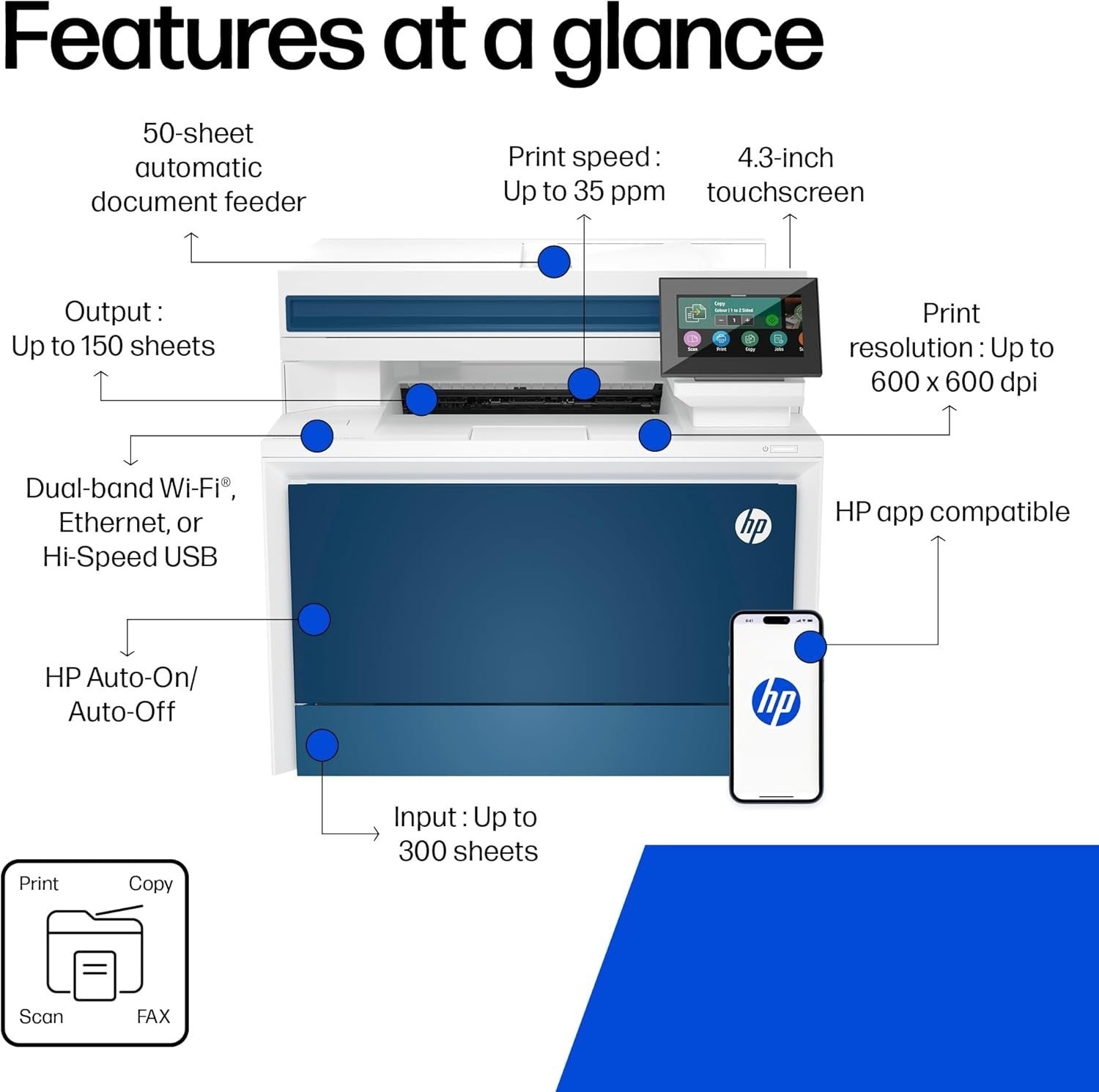 Blue White A4 Colour Laser MFP Printer WiFi Duplex ADF 33ppm Office Pro