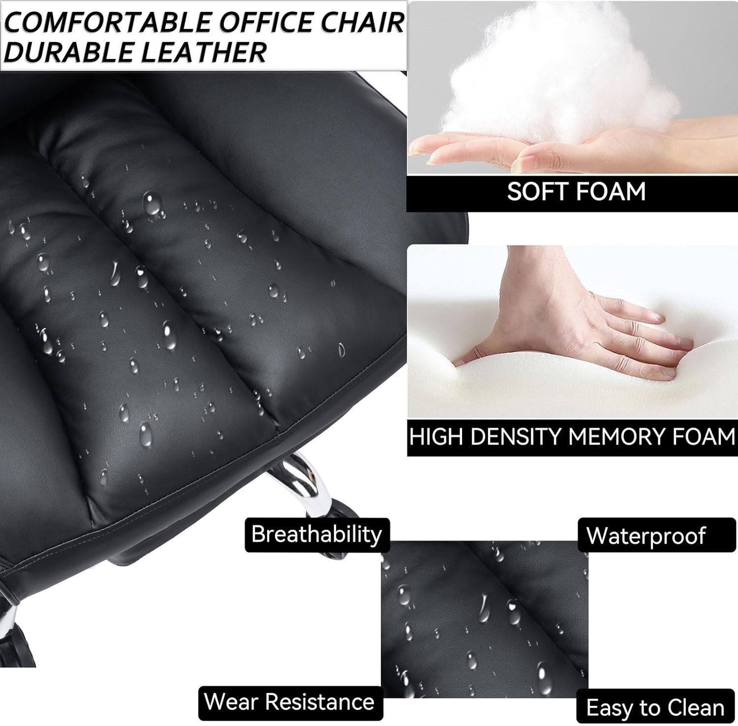 Executive Office Chair Big & Tall Faux Leather Desk Seat Lumbar Foot Rest UK Bla