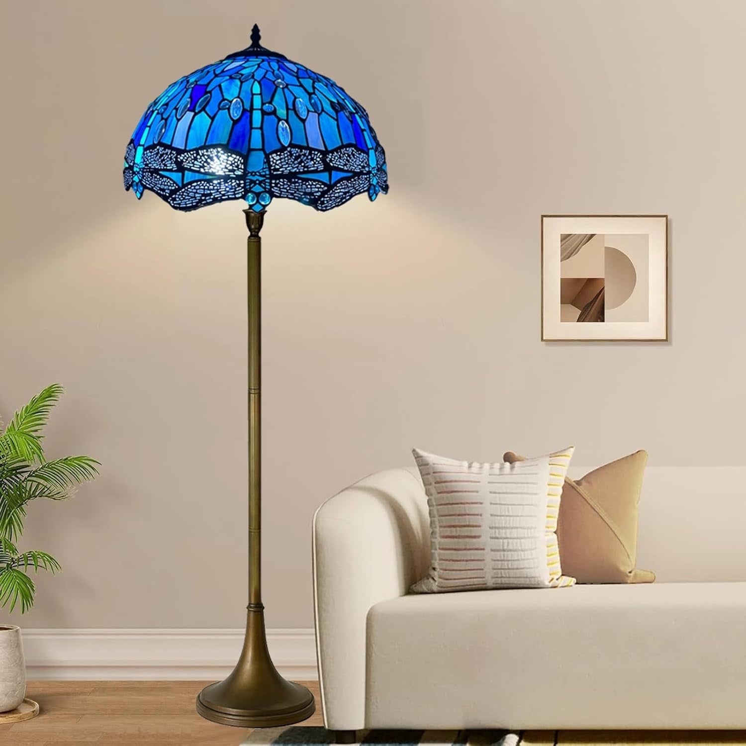 Tiffany Style Floor Lamp Handcrafted Stained Glass 16in Antique Art Light