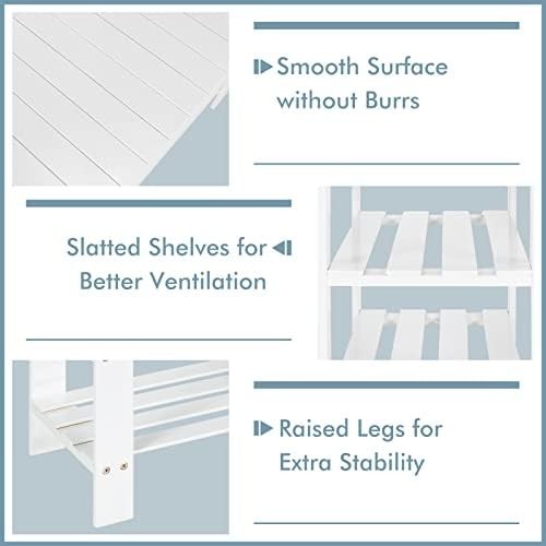 White Bamboo Shoe Storage Bench – 3-Tier Rack & Seat for Entryway 70cm