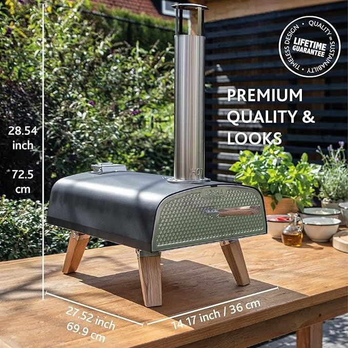 Portable Wood Pellet Pizza Oven 13” Outdoor Stone Grill 400°C Fast Baking
