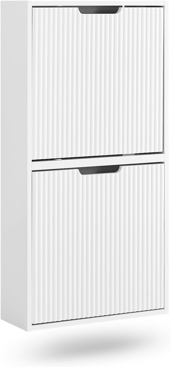 Slim Shoe Cabinet 2 Flip Drawers Narrow Hallway Storage Unit 19cm Deep