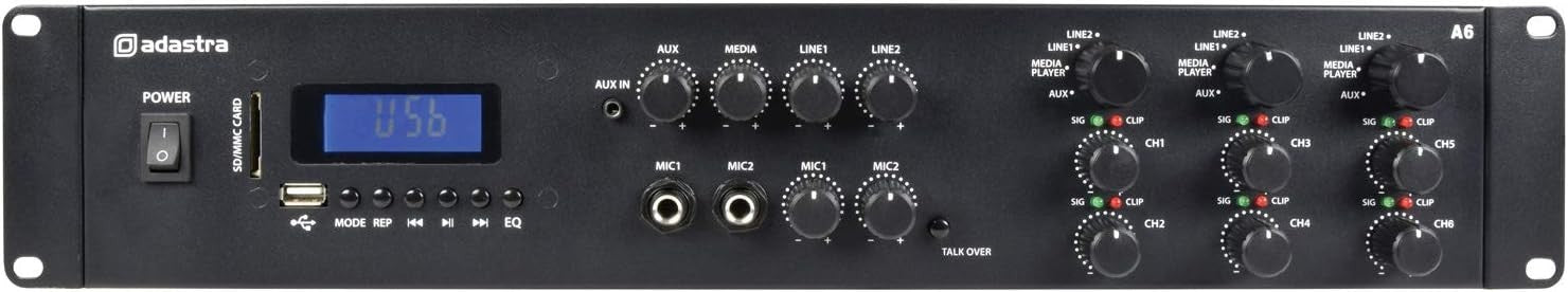 6-Channel Multi-Zone Stereo Amplifier 6x200W Bluetooth FM USB SD