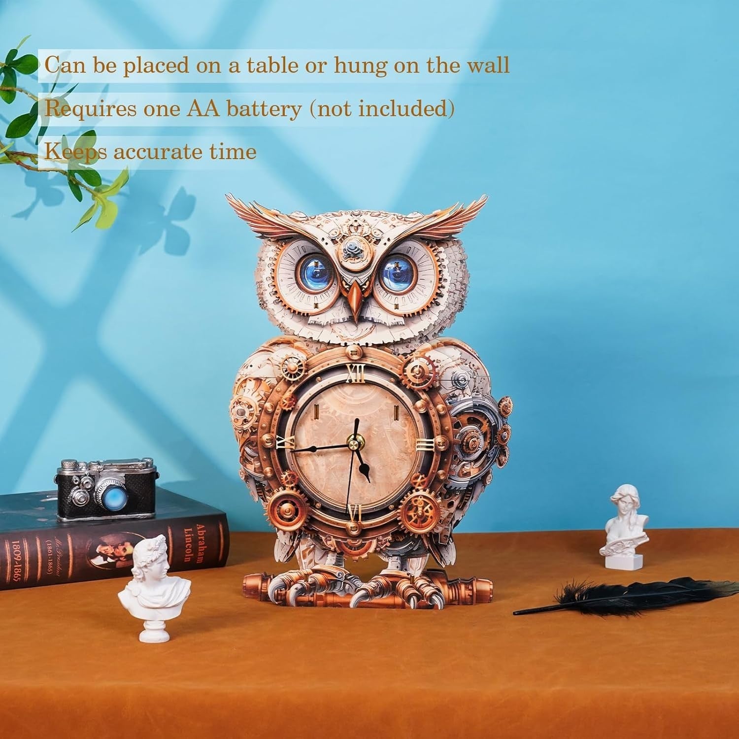 3D Mechanical Owl Wooden Puzzle Clock DIY Kit with Pendulum 215x66x401mm