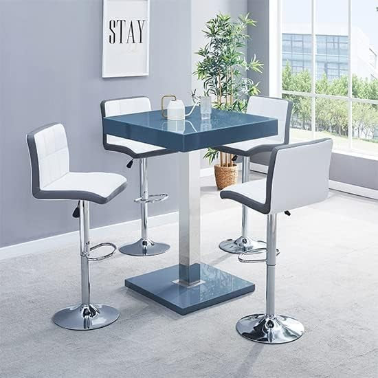 Grey High Gloss Square Bar Table Modern Dining Pub Counter 80×80×110cm Furniture
