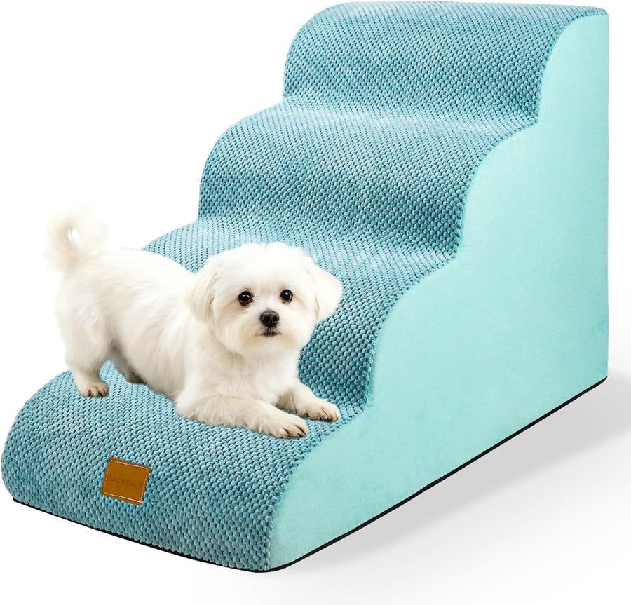 Dog Steps for Bed 4-Step NonSlip Pet Stairs Ladder Foam Ramp with Plush Cover