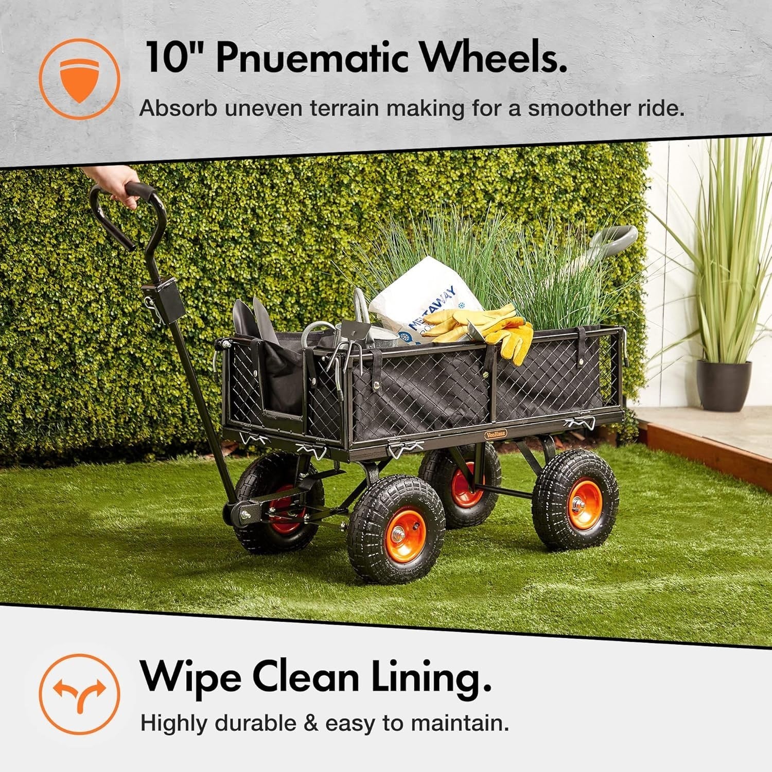 Heavy Duty Garden Cart Utility Wagon 350kg Load Steel Frame Mesh Sides Trolley