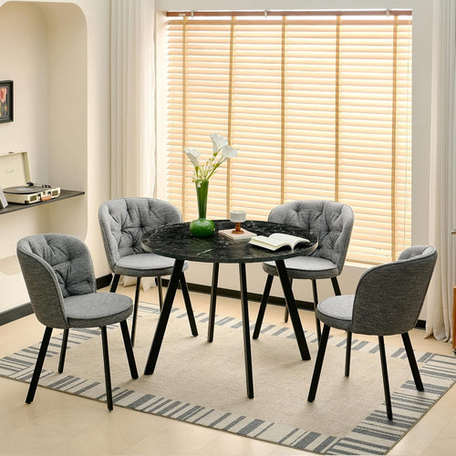 Grey Dining Chairs & Round Marble Table Set 4 Seater Modern Kitchen Room