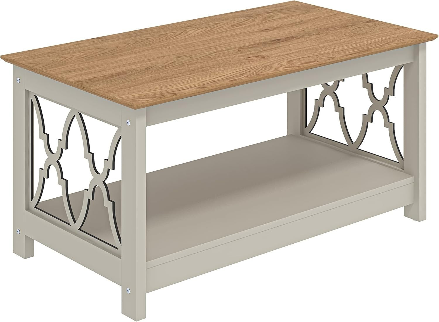 Modern Storage Coffee Table with Shelf 90x50x44cm Light Grey Oak Finish