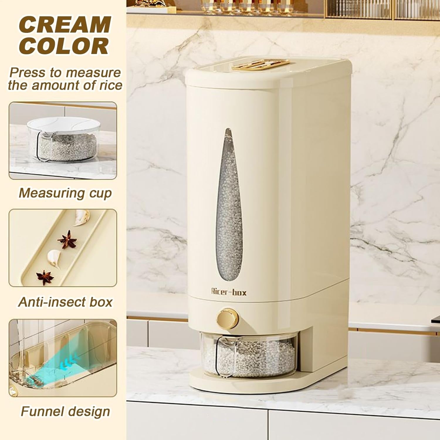 10KG Airtight Rice Dispenser PP Storage Container Pantry Grain Bin