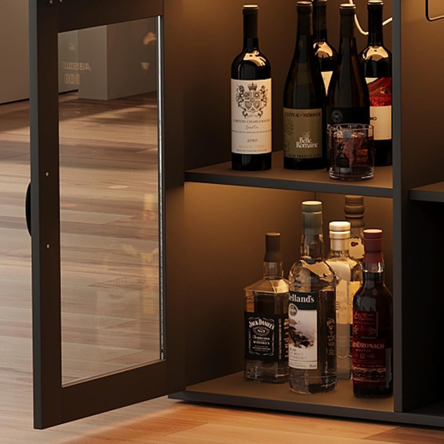 LED Bar Cabinet with USB Ports, Wine & Glass Storage, 3-Tier Buffet Sideboard