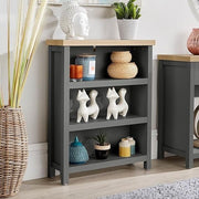 Modern Low Bookcase Unit with 3 Shelves – Oak Effect & Dark Grey Storage