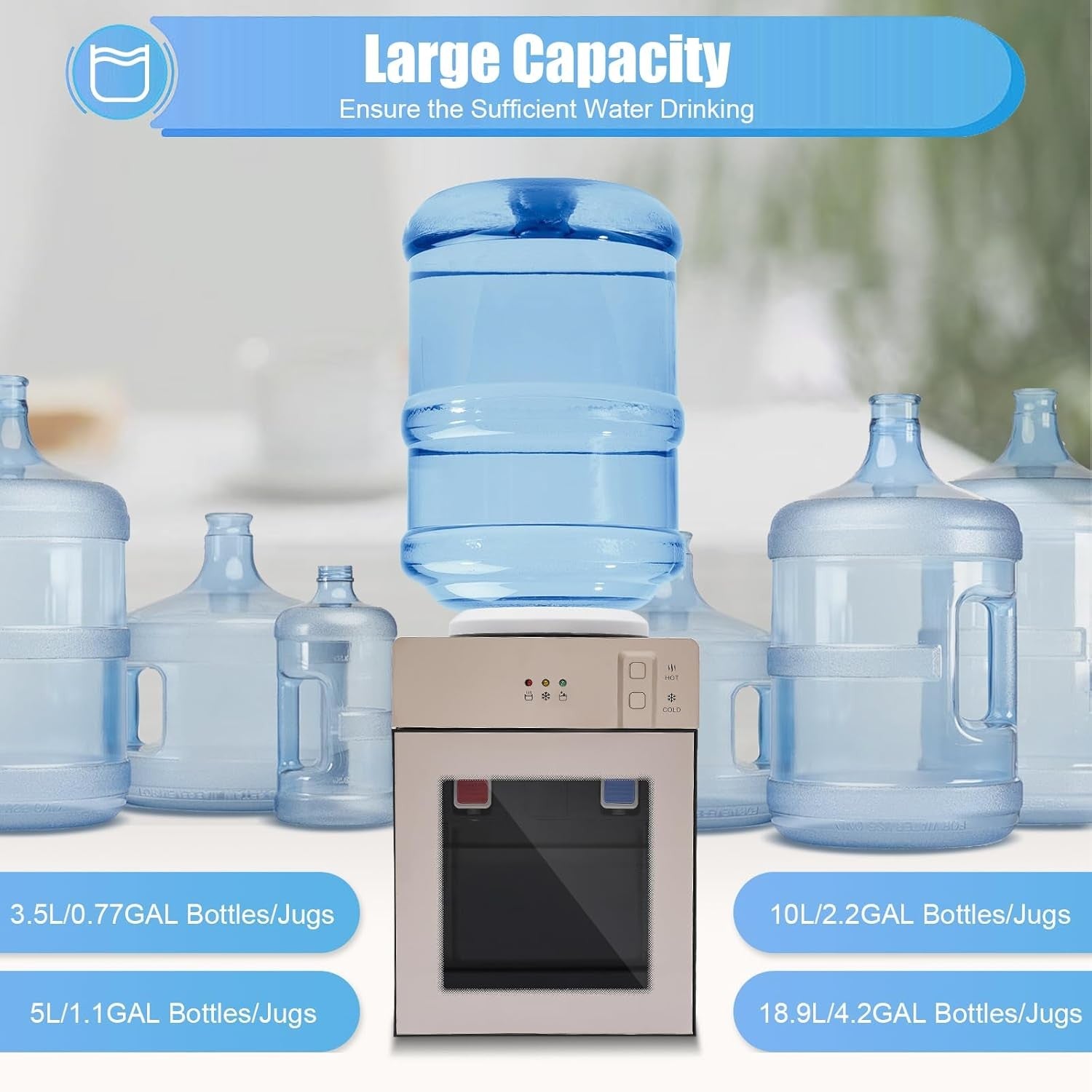 Hot Cold Water Dispenser 3/5 Gallon Top Loading Countertop Chiller