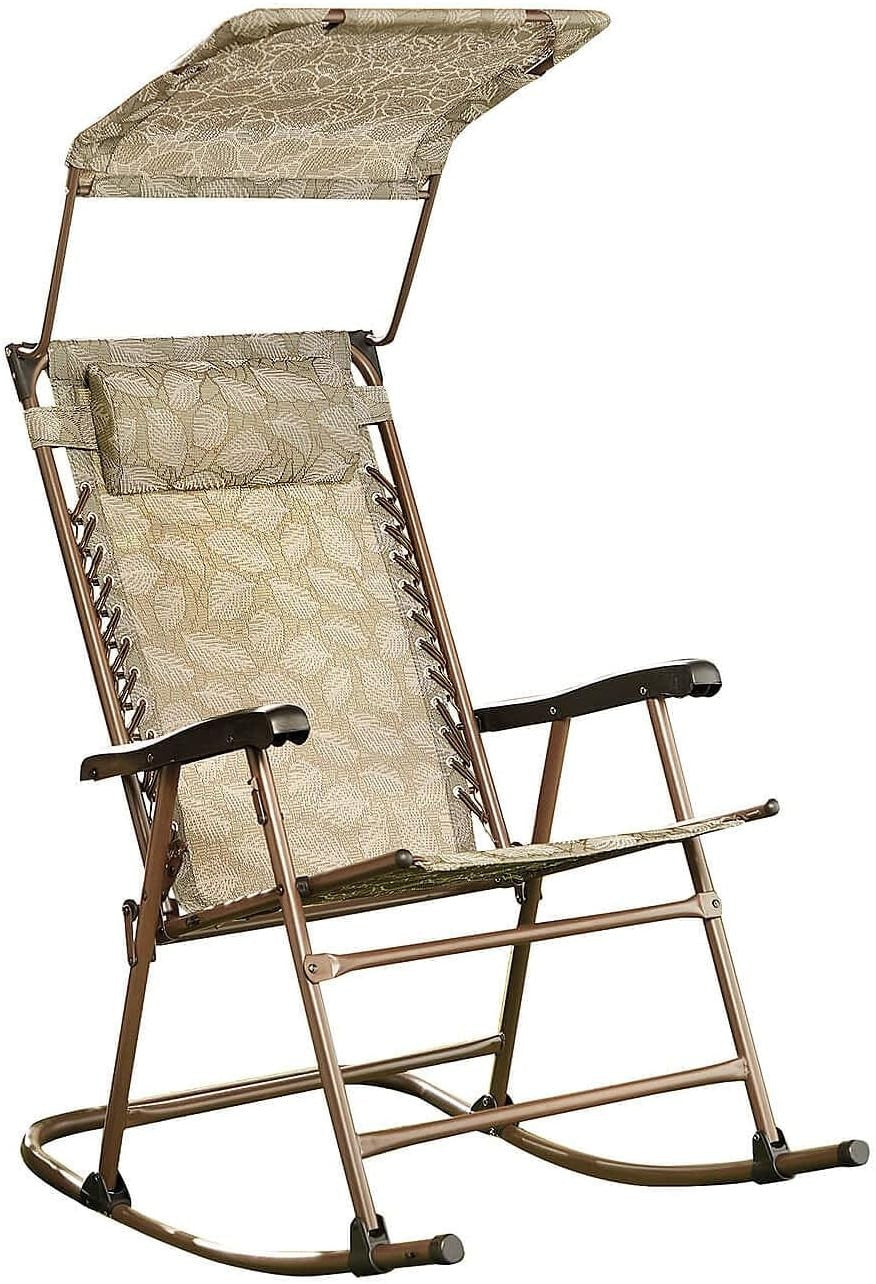 Outdoor Rocking Garden Chair with Adjustable Sun Canopy Durable Steel Frame