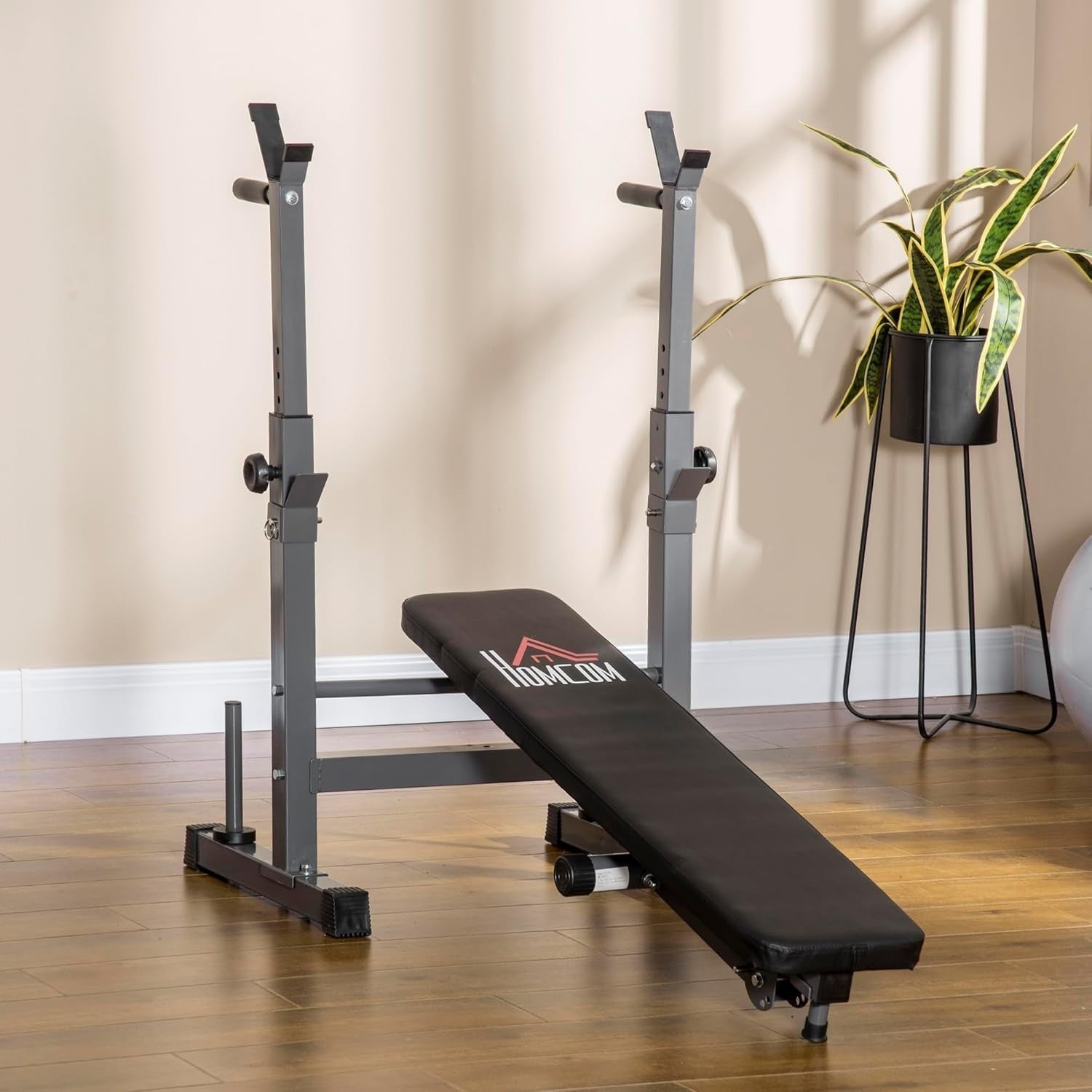 Foldable Weight Bench With Barbell Rack Dip Station Home Gym