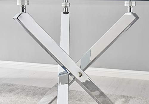 Modern Round Glass Dining Table Chrome Metal Frame 100cm Stylish Design
