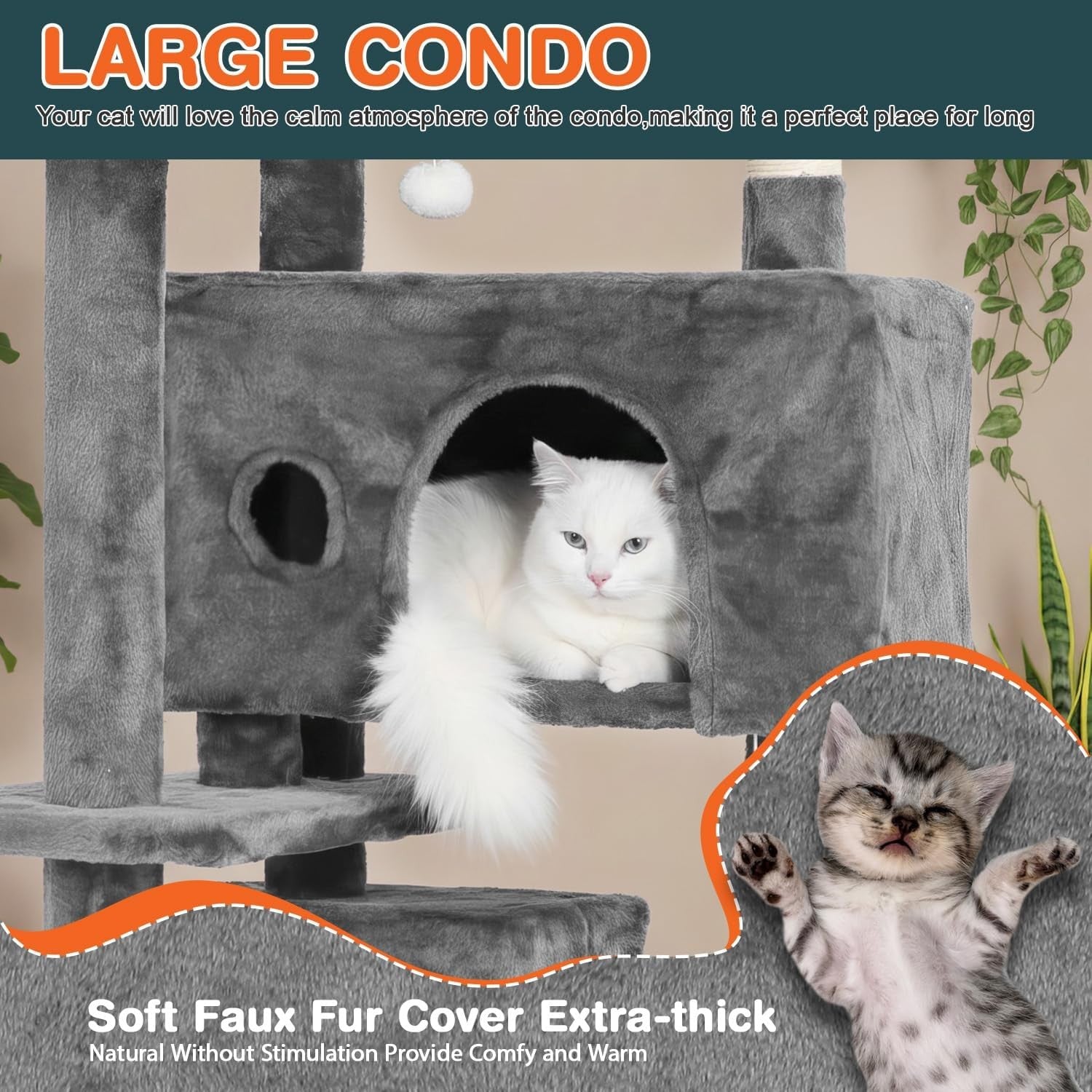 Light Grey Cat Tree Tower 139cm Multi Level with Condo Scratching Posts