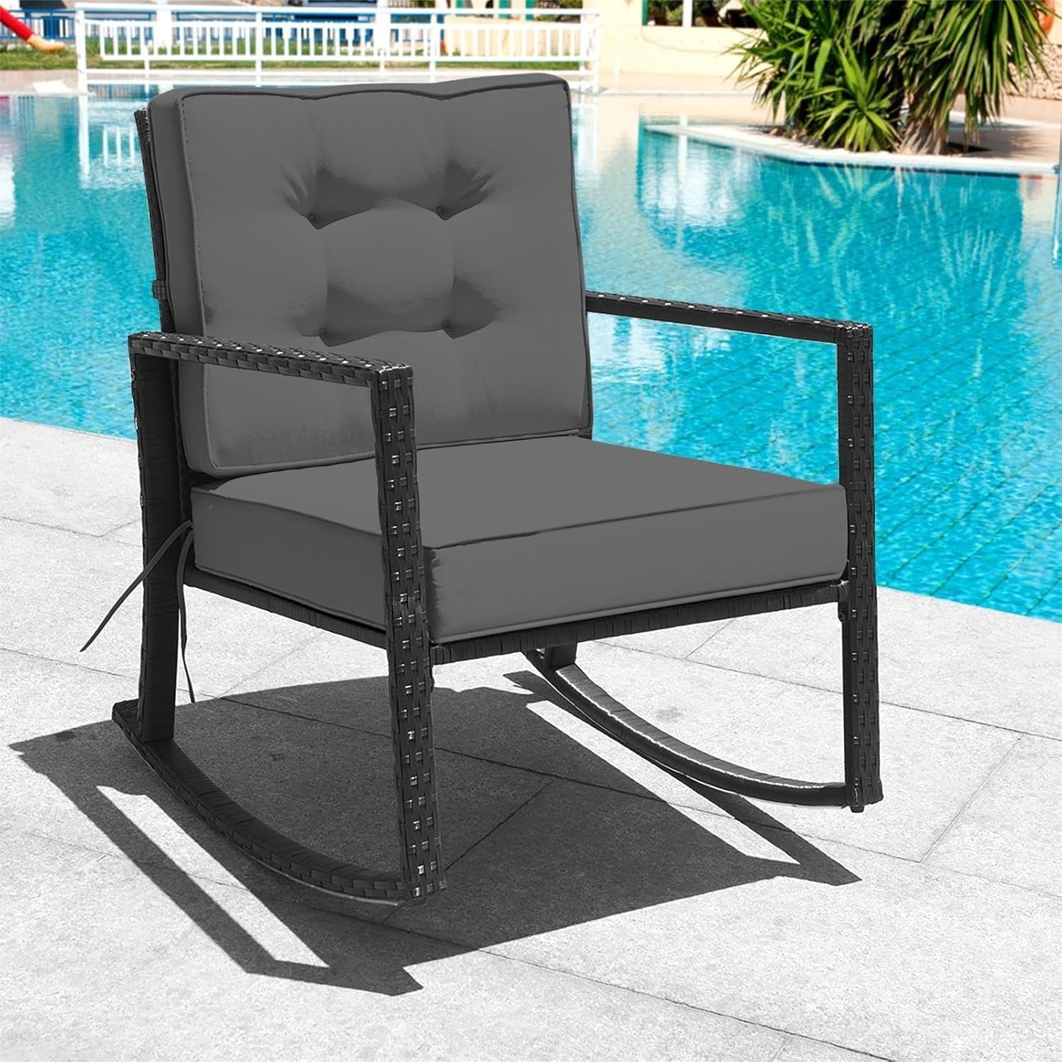 Outdoor Rocking Chair with Thick Cushions & Ergonomic Armrests for Patio