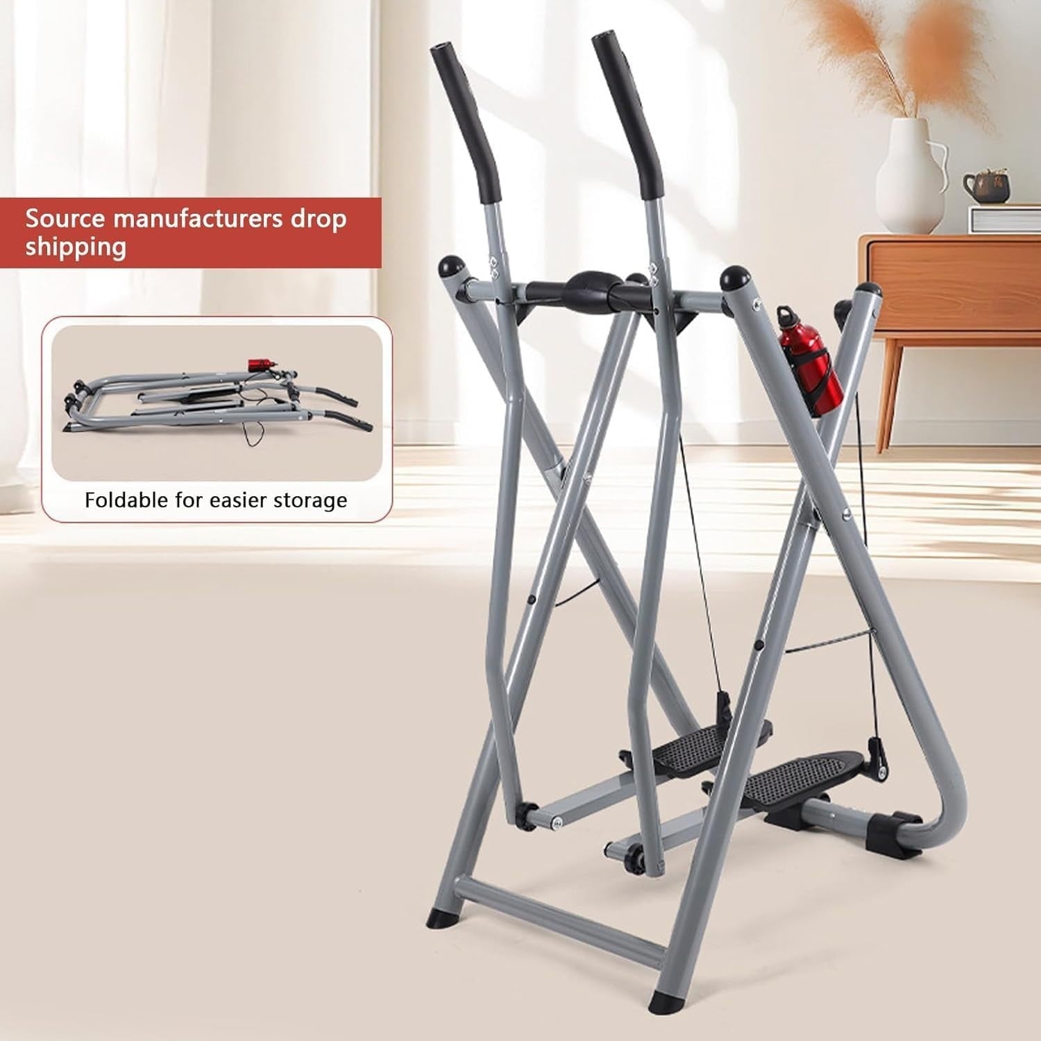 Foldable Air Walker Elliptical Cross Trainer Compact Home Gym Full-Body Workout