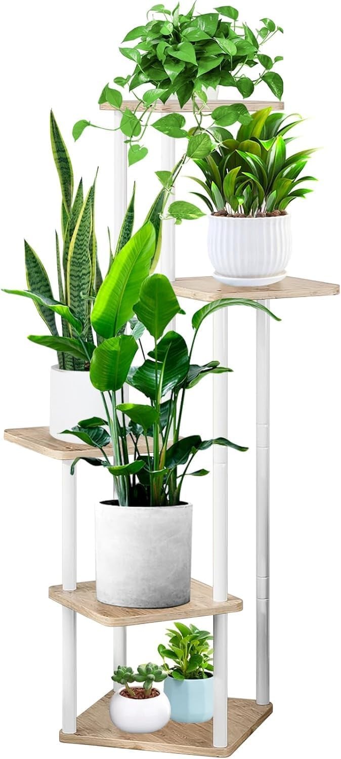 5 Tier Tall Indoor Plant Stand 106cm Wood Metal Flower Pot Shelf for Home Garden