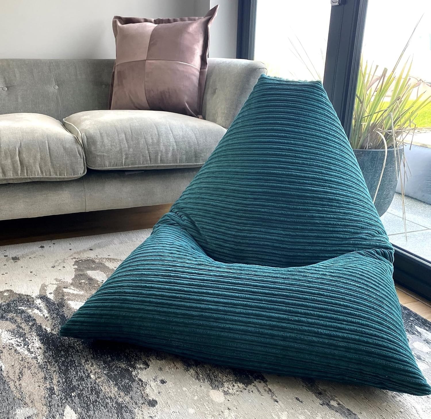 Large Jumbo Cord Bean Bag Chair - Durable Triangular Lounge Seat, Ready Filled