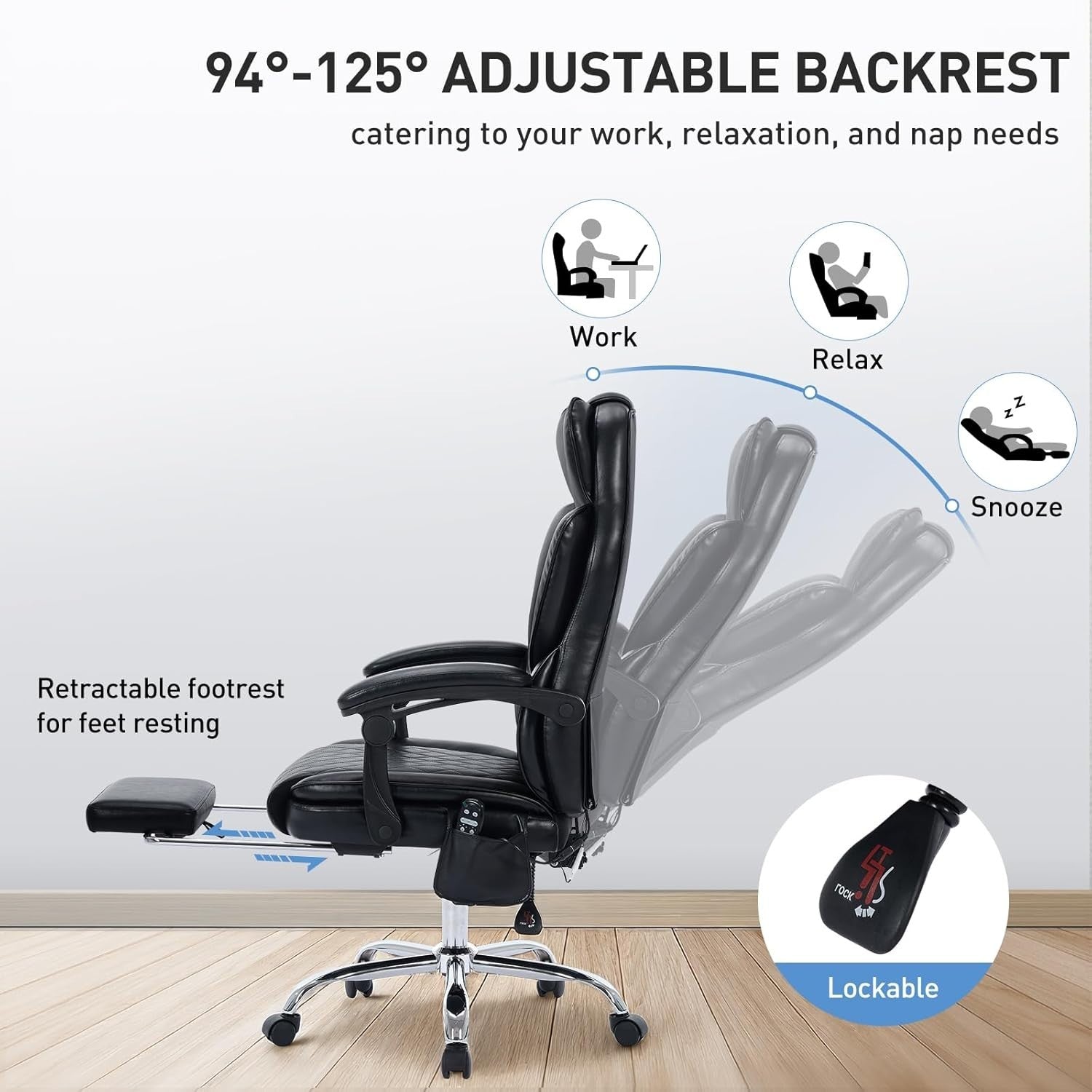 Ergonomic Massage Desk Chair w/ Footrest Heated Lumbar Support Reclining
