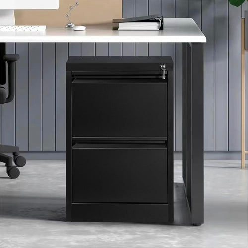 Black Metal Filing Cabinet 2 Drawer Lockable Office Storage Heavy Duty