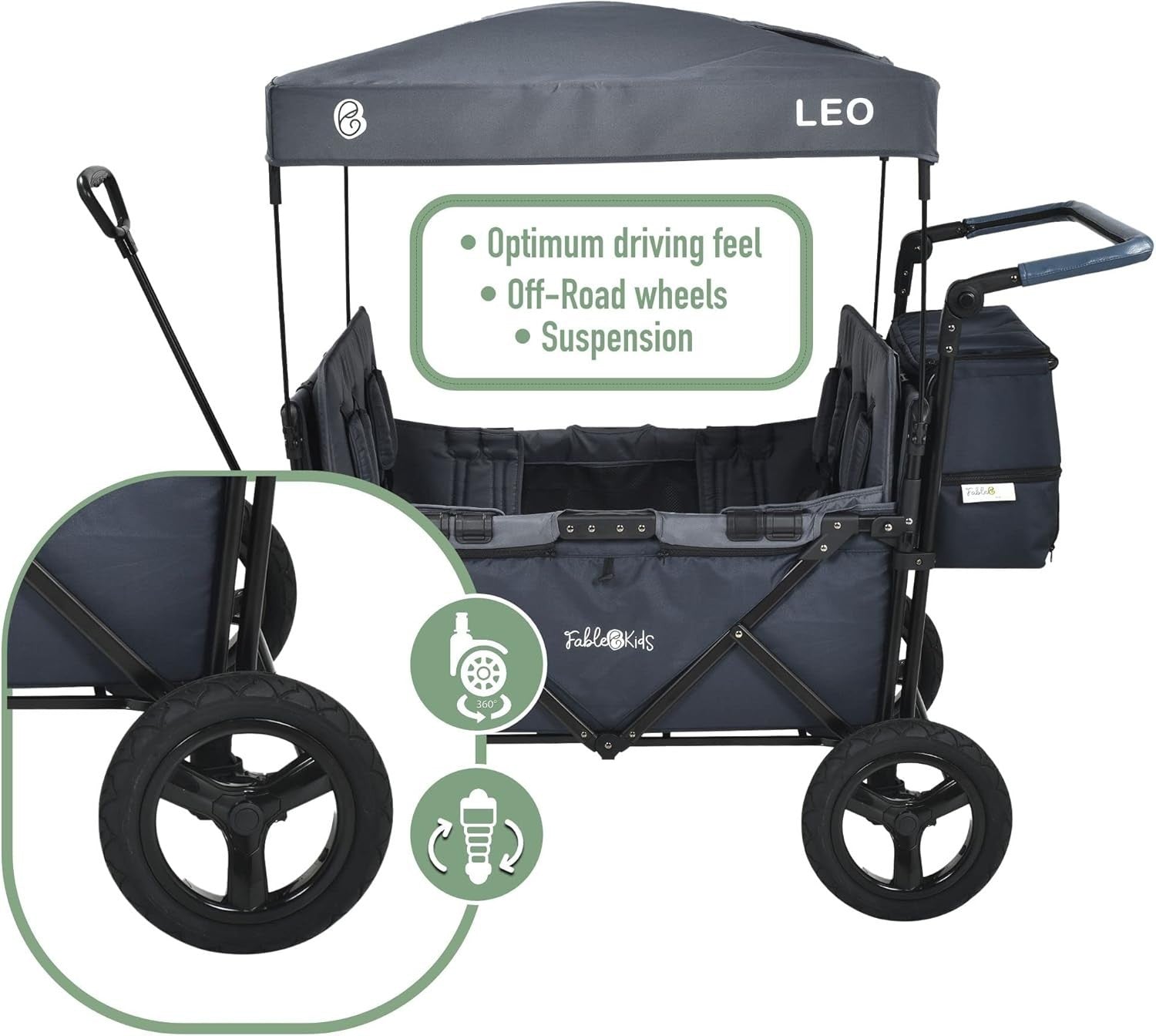 Foldable Kids Stroller Wagon with Roof 4-Seat Off-Road Wheels Blue