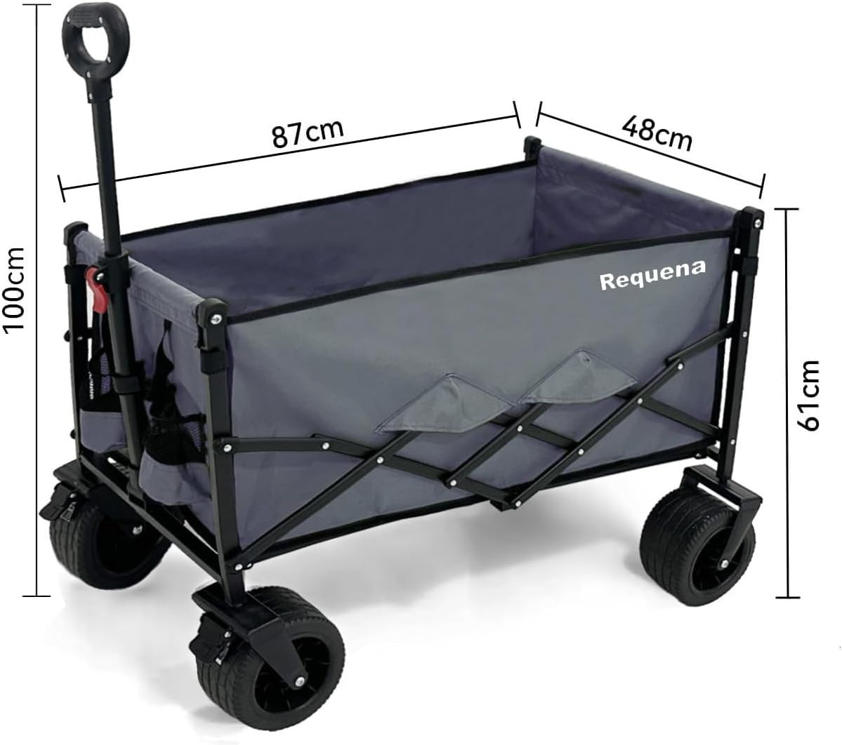 Grey Heavy Duty Folding Wagon Wide Wheel Camping Garden Beach Trolley 330lb