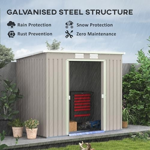 Metal Garden Storage Shed 7x4ft Waterproof Outdoor Tool Shed with Foundation