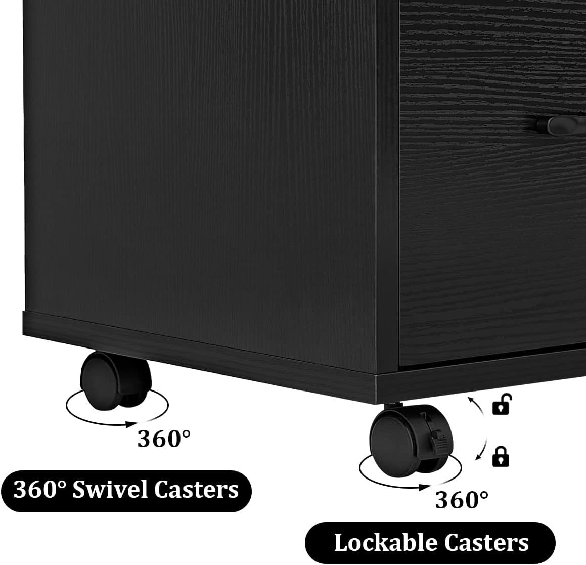 Black Lateral Mobile Filing Cabinet 3 Drawer Printer Stand Storage