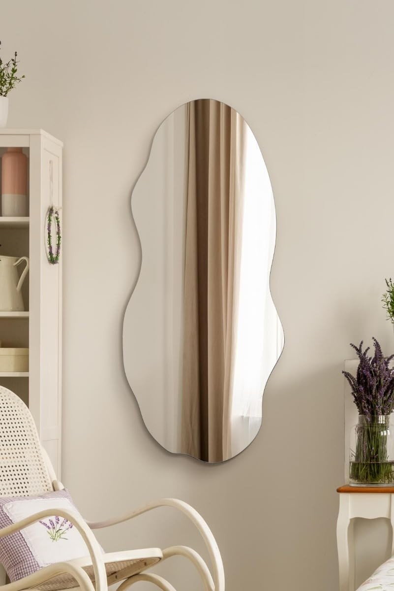 Frameless Wall Mirror 100x45cm Modern Pond Shape, Crystal Clear Glass