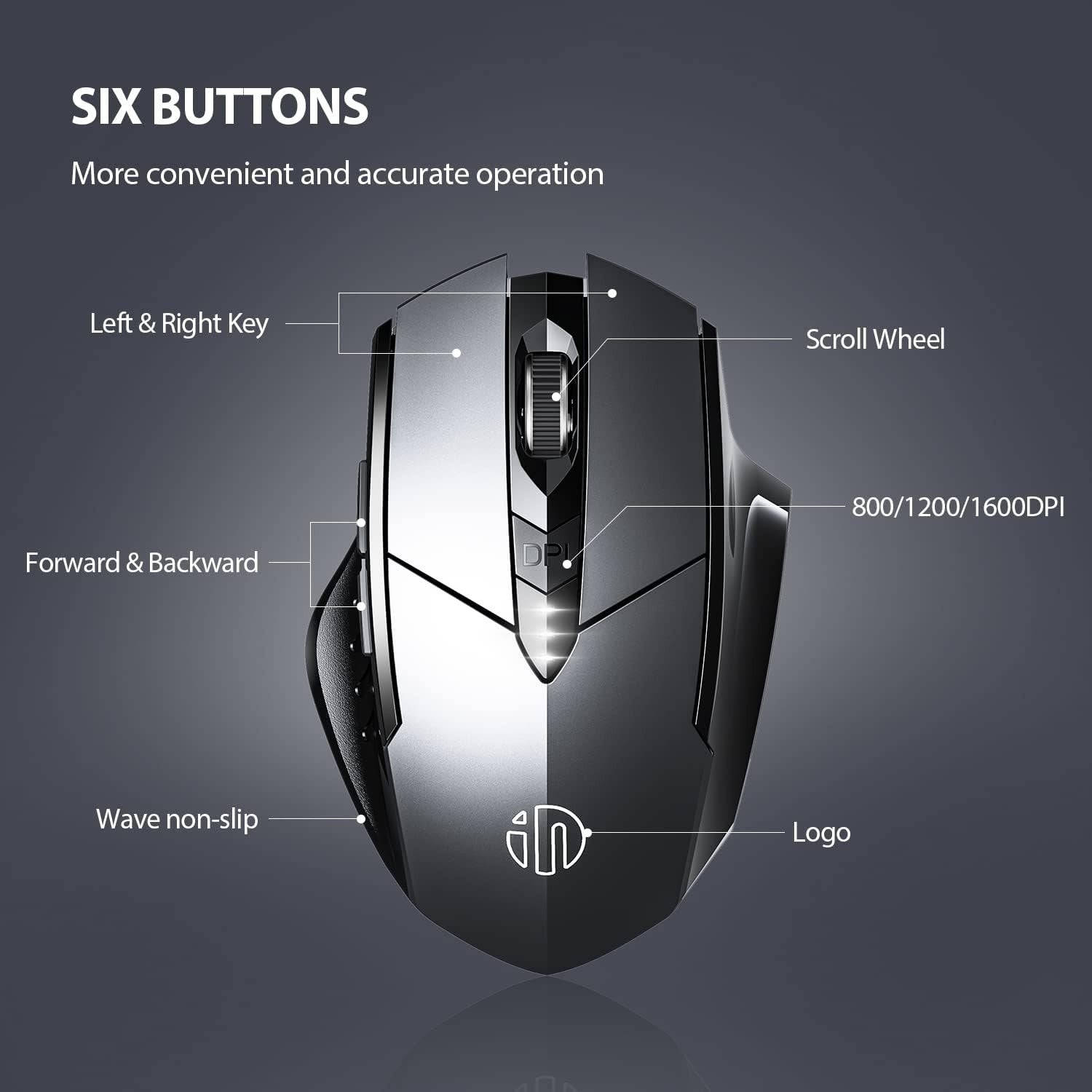Rechargeable Silent Wireless Mouse 2400DPI Ergonomic USB PC Laptop Grey