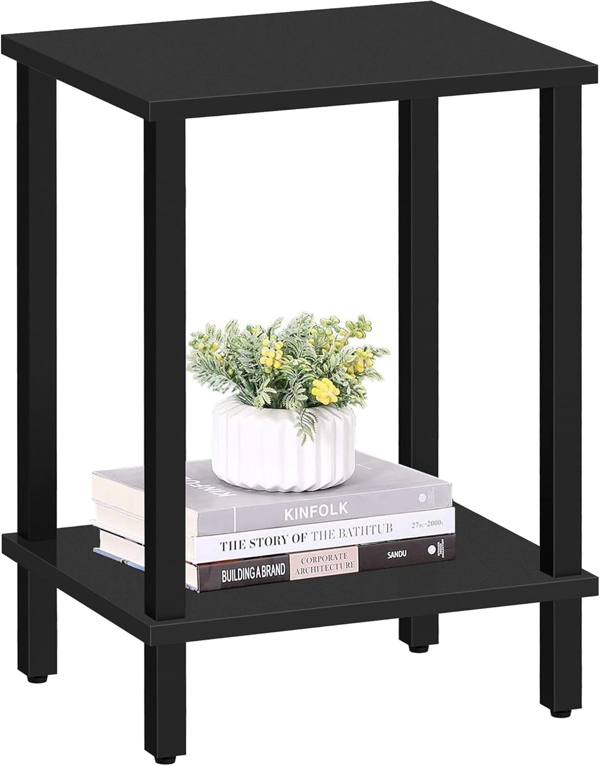 Black 2-Tier Side Table 40x30x55 cm | Bedside & End Table for Small Spaces