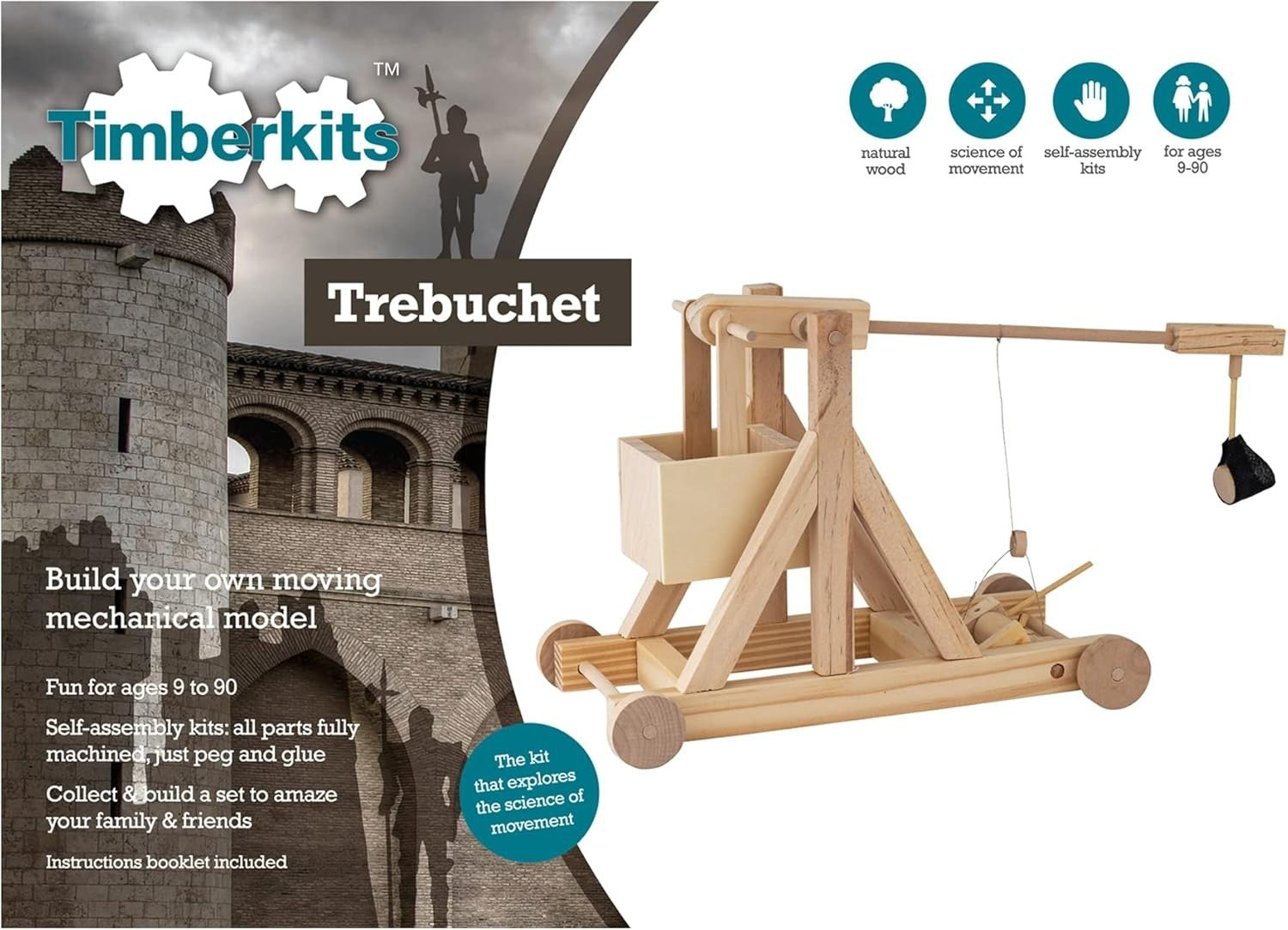 Wooden Trebuchet Model Kit for Adults & Kids, Buildable Firing Catapult