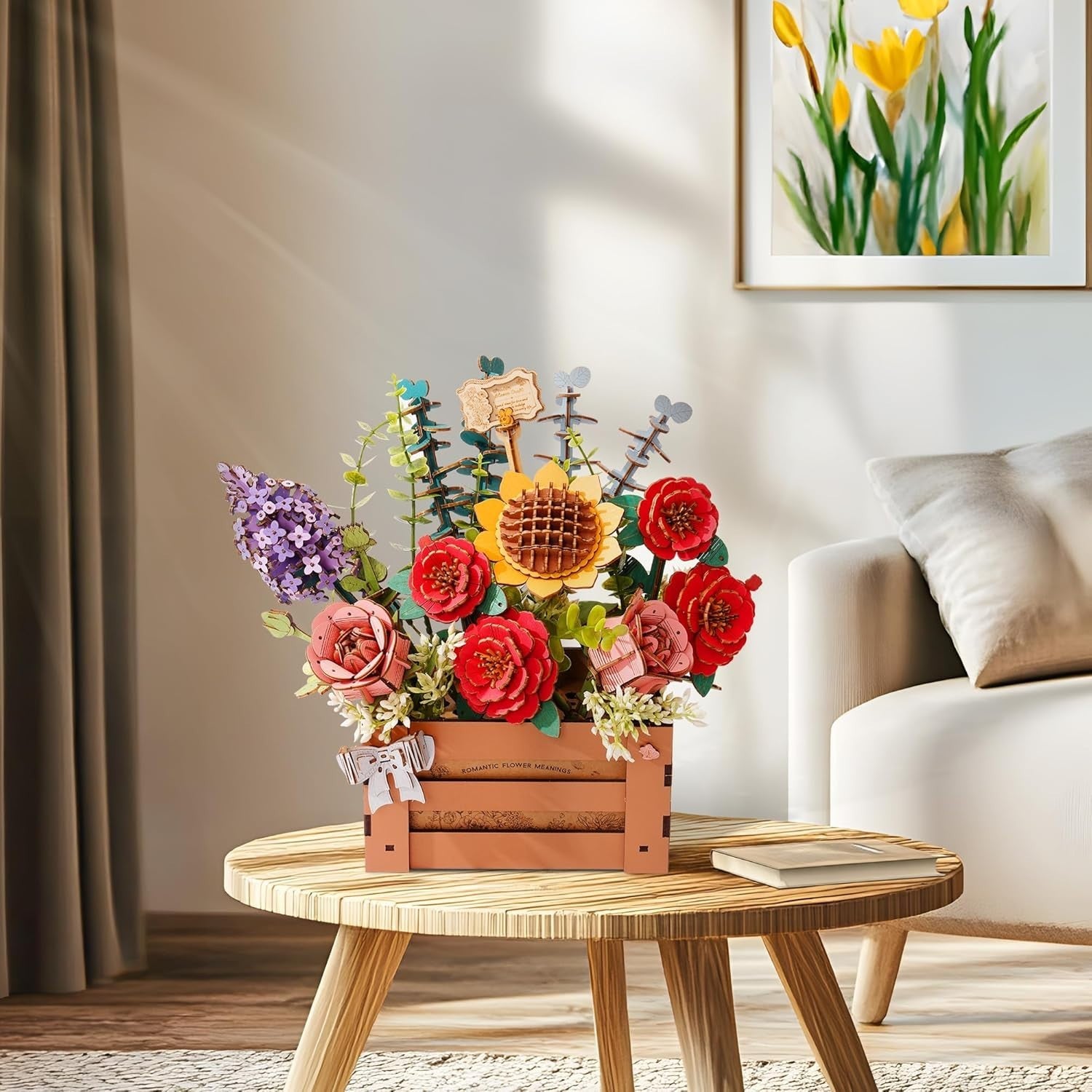 3D Wooden Flower Puzzle Kit DIY Bloom Box Home Decor Gift for Her Adults