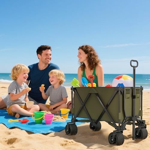 Folding Garden Trolley Wagon 100kg Heavy Duty Utility Cart Wheels Green