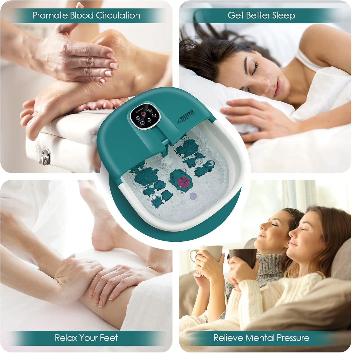 Foldable Heated Foot Spa Bath with Bubbles Timer & Massage Rollers