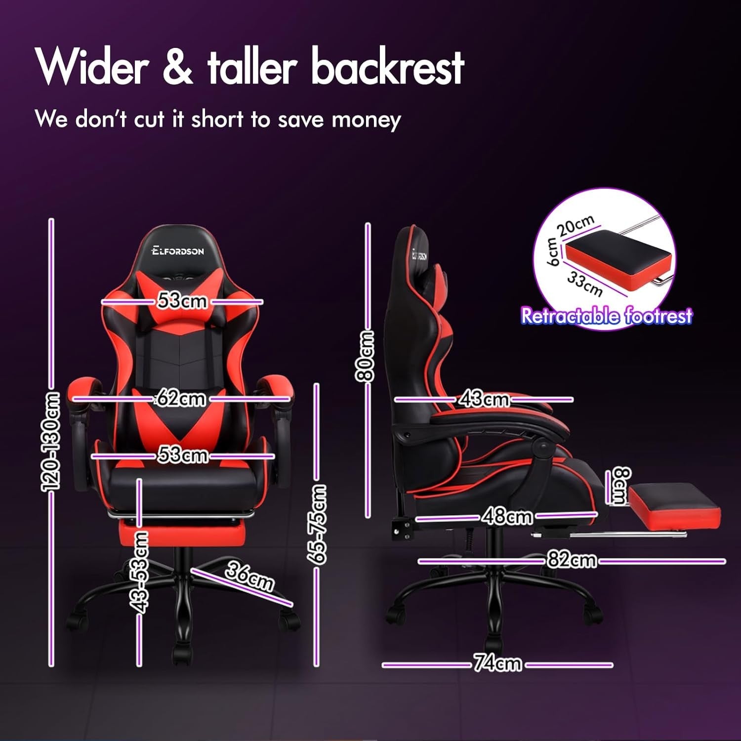 Massage Gaming Chair Recliner w/ Footrest 150° Swivel PU Red