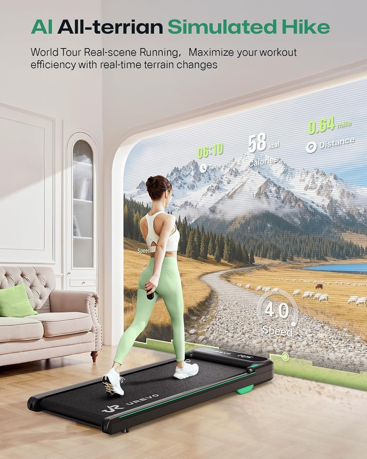 Compact Under Desk Treadmill 1-6 km/h | Quiet, Shock Absorbent, Portable