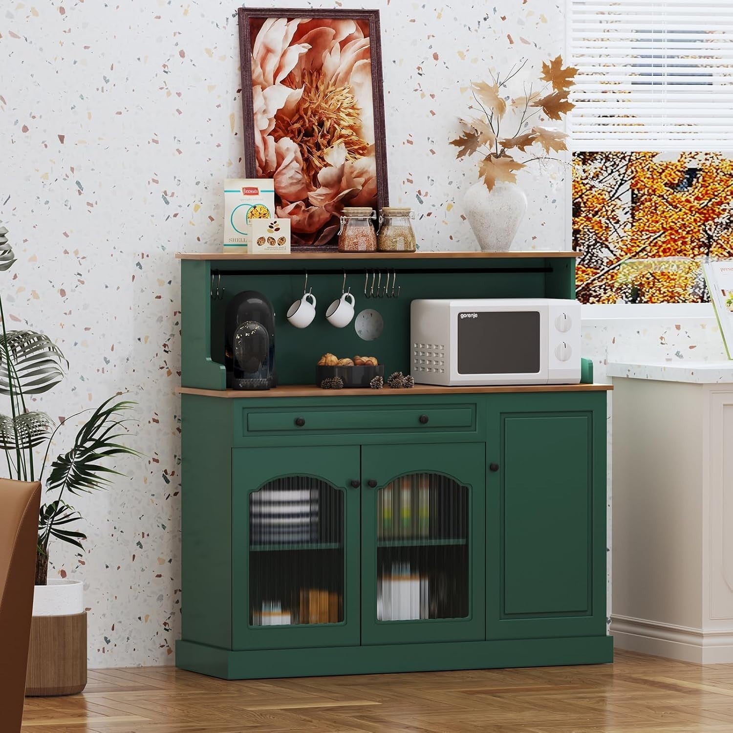 Kitchen Pantry Cupboard Microwave Cabinet Coffee Station Green