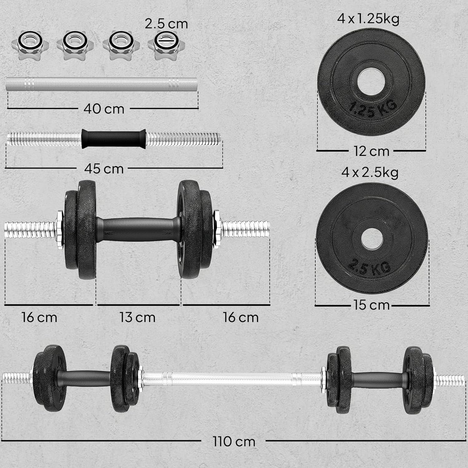 2-in-1 Adjustable Dumbbells Set 20–30kg Cast Iron Home Gym Weights