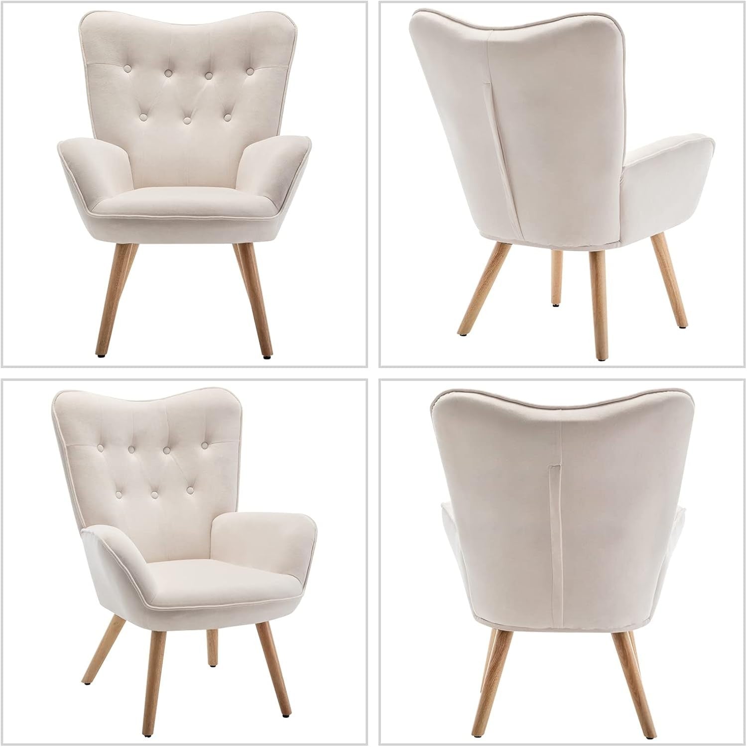 White Velvet Armchair with Footstool, Comfy Reading Lounge Chair Set