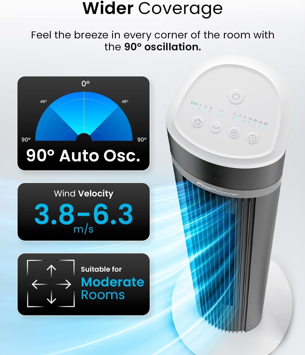 40" Bladeless Tower Fan White Quiet 3-Speed 15h Timer Remote Cooling Floor Fan