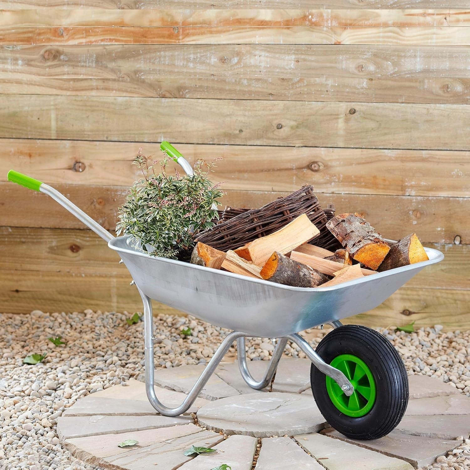 65L Garden Wheelbarrow – Galvanised Steel Tray w/ Pneumatic Tyre for Heavy Loads
