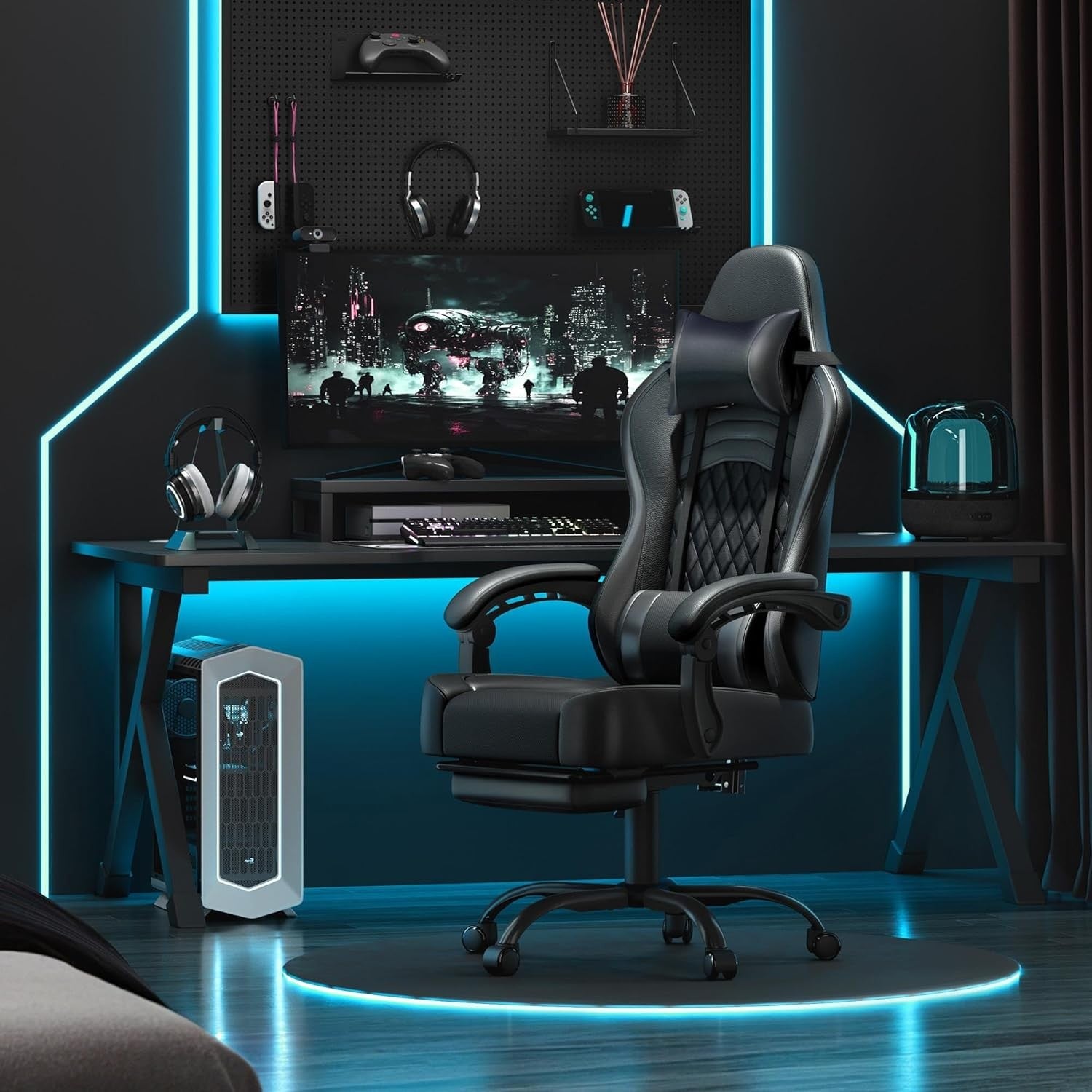 Ergonomic Gaming Chair with Footrest Massage Lumbar