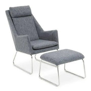 Grey Fabric Lounge Chair with Footstool Modern Metal Frame Armchair