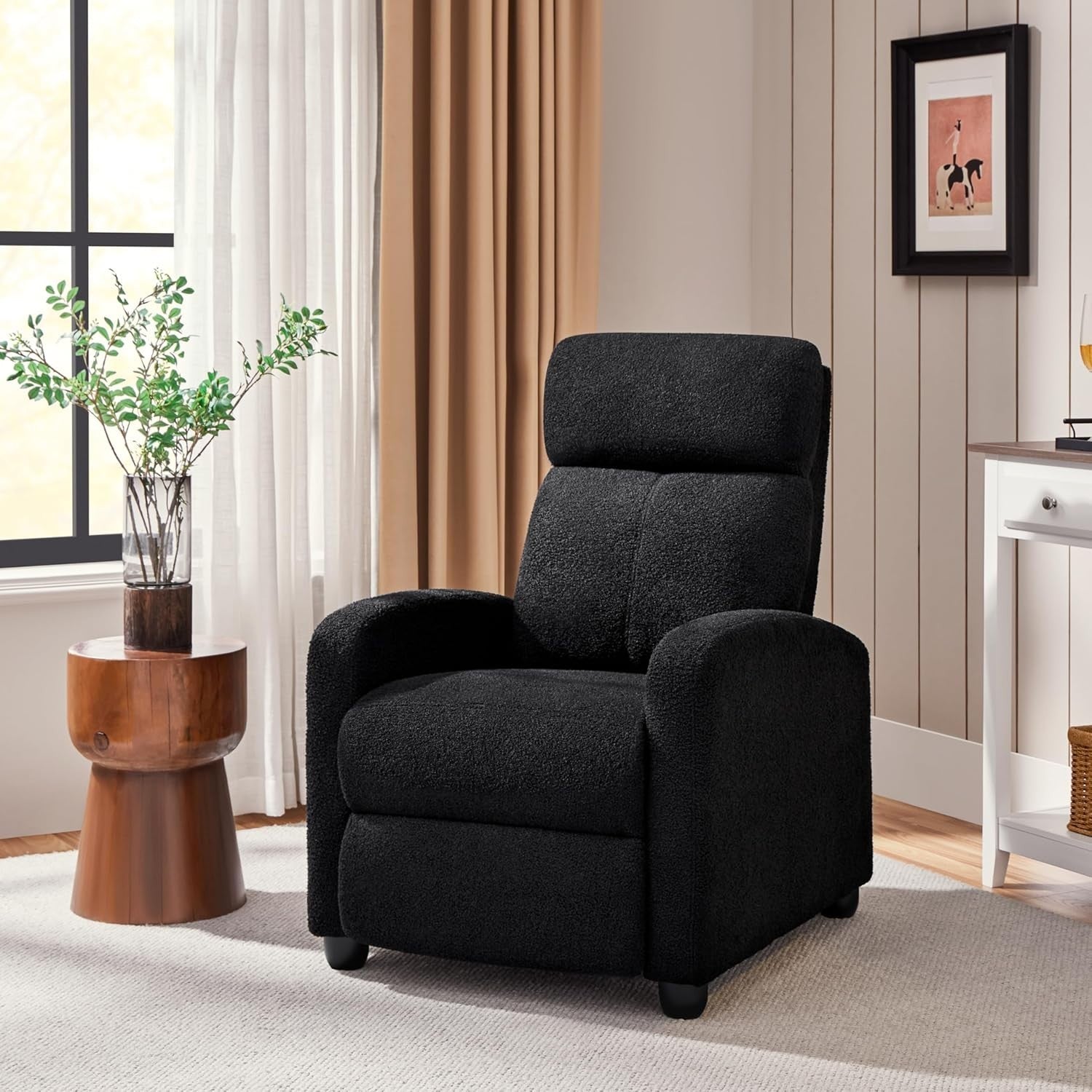 Black Recliner Chair Fabric Adjustable Lounge Armchair Home Cinema Sofa