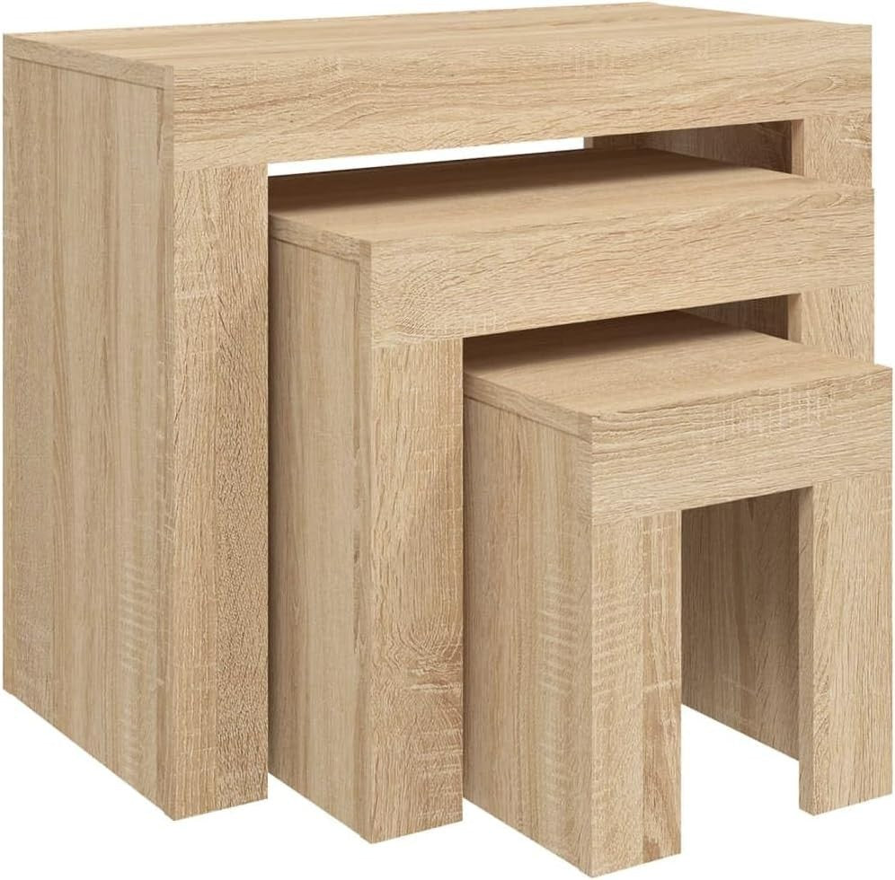 3pc Nesting Coffee Tables Set Sonoma Oak Side End Table Wood Living Room